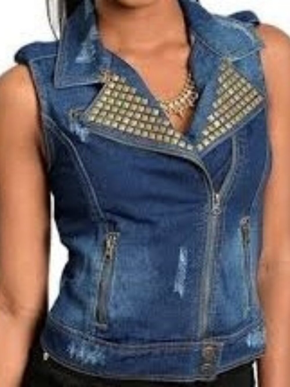 Womens Embellished Denim Vest